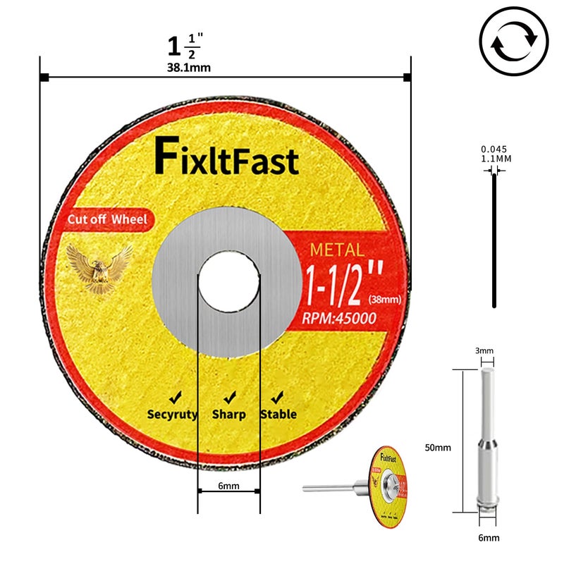 Fix It Fast 1-1/2 Cut Off Wheels,1.5" x 1/8" Fiberglass Reinforced Metal Cutting disc for Rotary Tool Accessories Include Mandrels - 32 Pack - Image 4